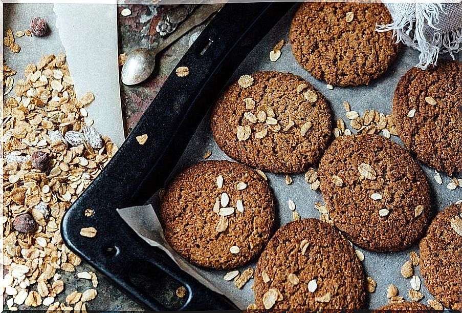 oat, flax and sesame based cookies in the oven