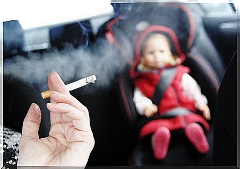 Child in car suffers secondhand smoke.