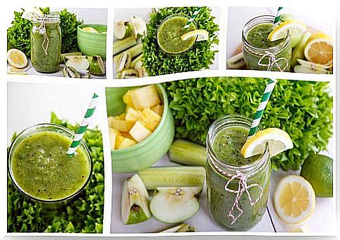 Relaxing smoothie with pineapple, mint, apple and lemon