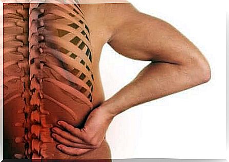 Hand on the back and spine.