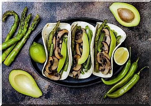 Tacos with mushrooms and avocado